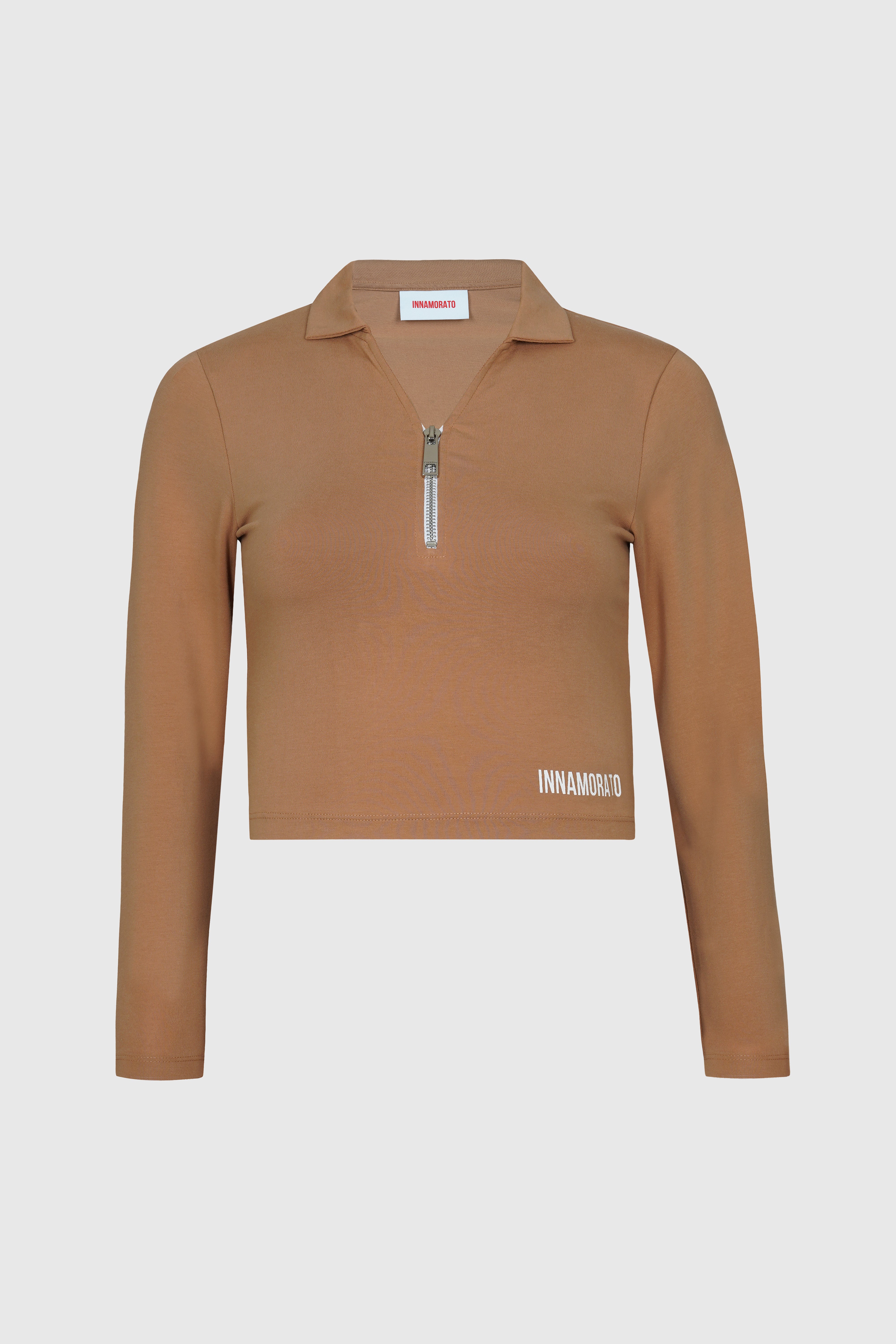 Long sleeved baby tee with zip- Brown from innamoratoclo.com