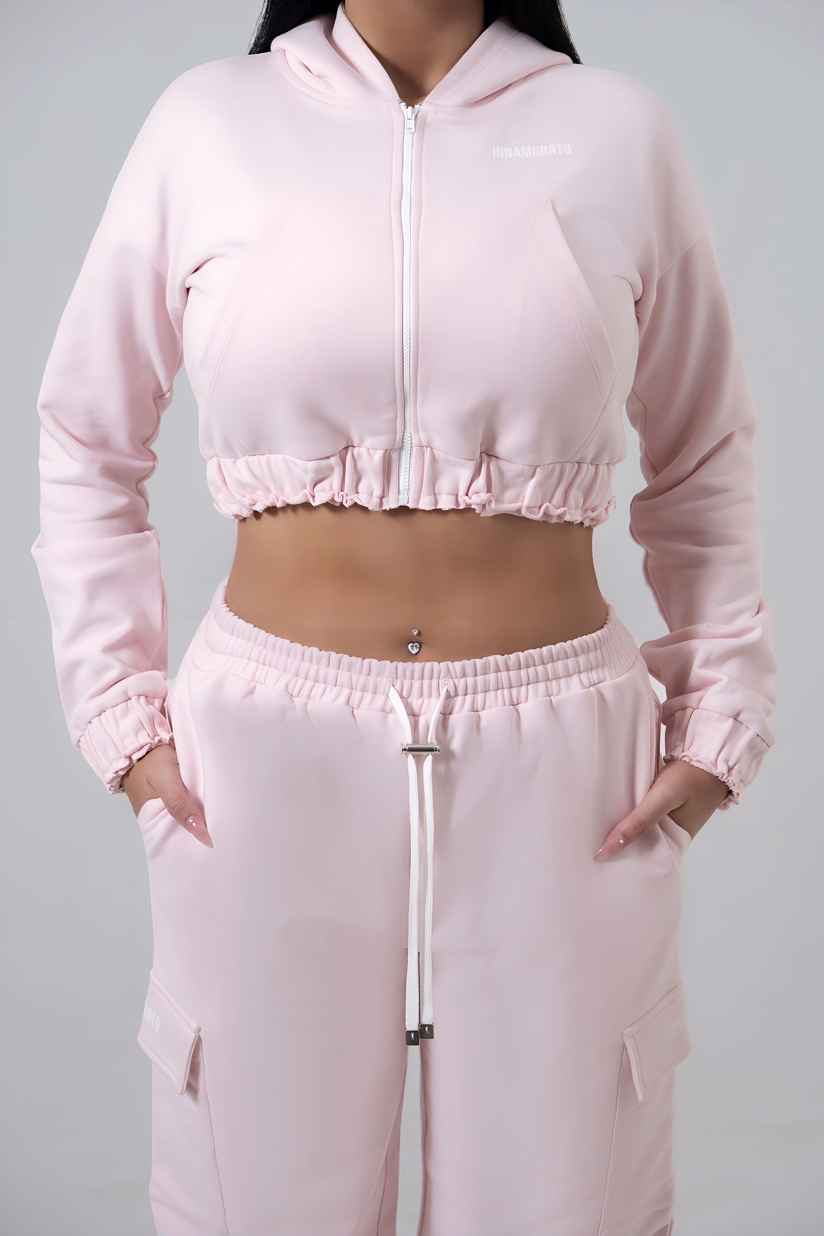 Cropped zip hoodie with elasticated hem from innamoratoclo.com