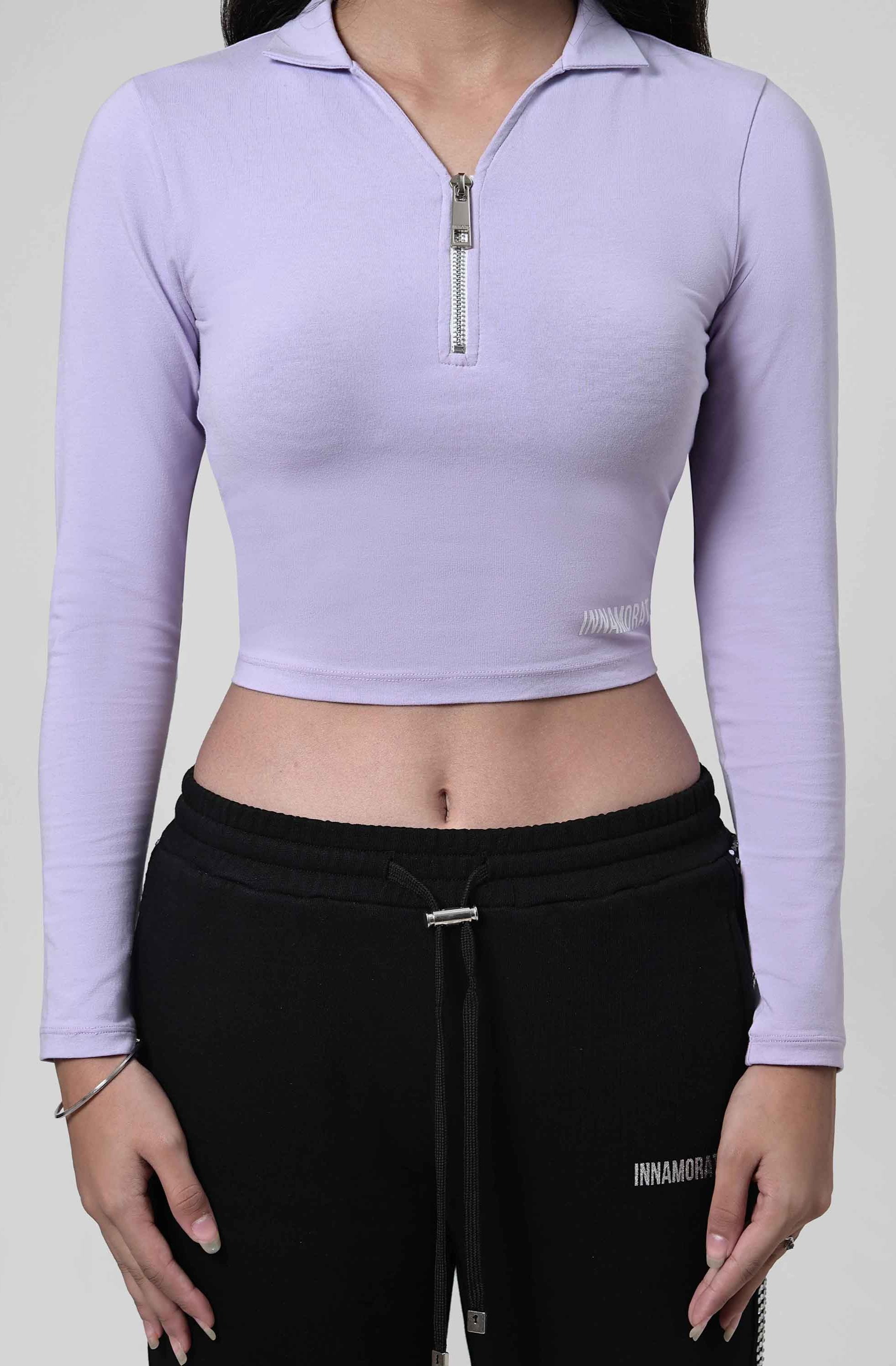Long sleeved baby tee with zip- Purple from innamoratoclo.com