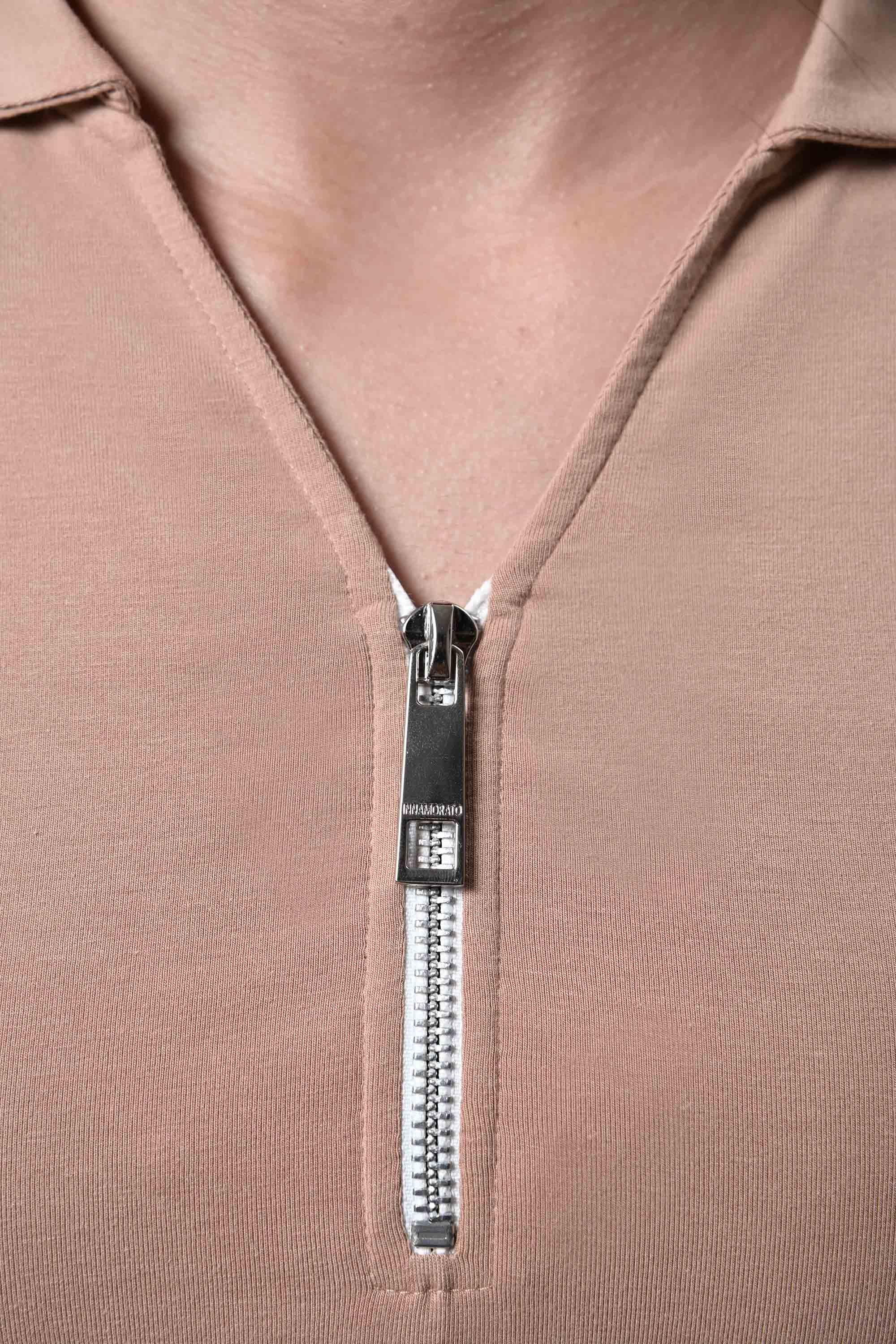 Long sleeved baby tee with zip- Brown from innamoratoclo.com