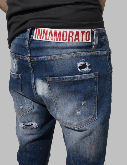 Medium washed biker denim jeans from innamoratoclo.com