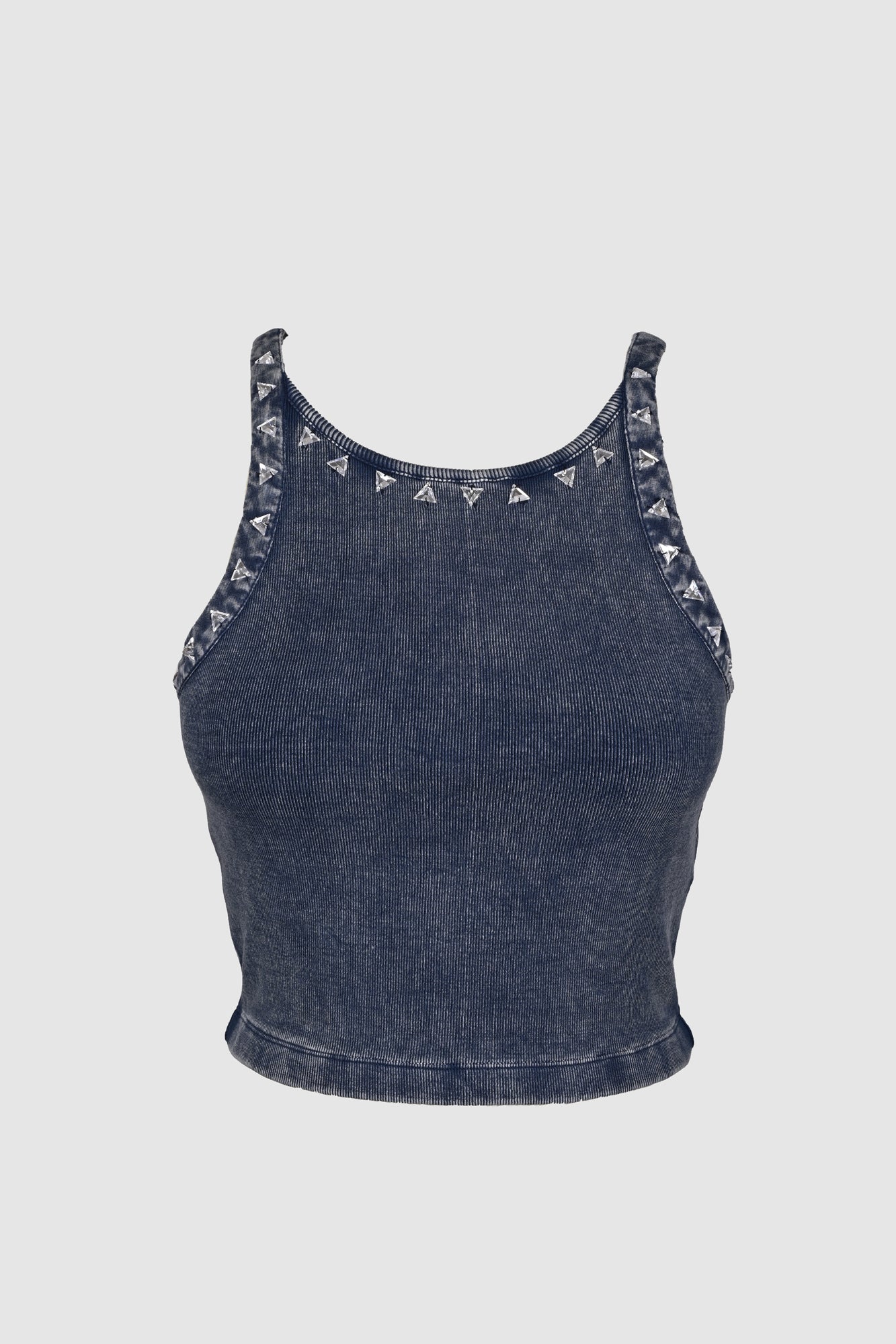 Mineral washed ribbed tank top with crystal carved triangular beads from innamoratoclo.com