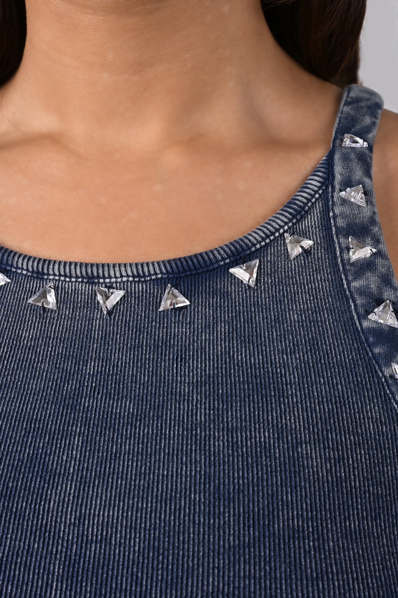 Mineral washed ribbed tank top with crystal carved triangular beads from innamoratoclo.com