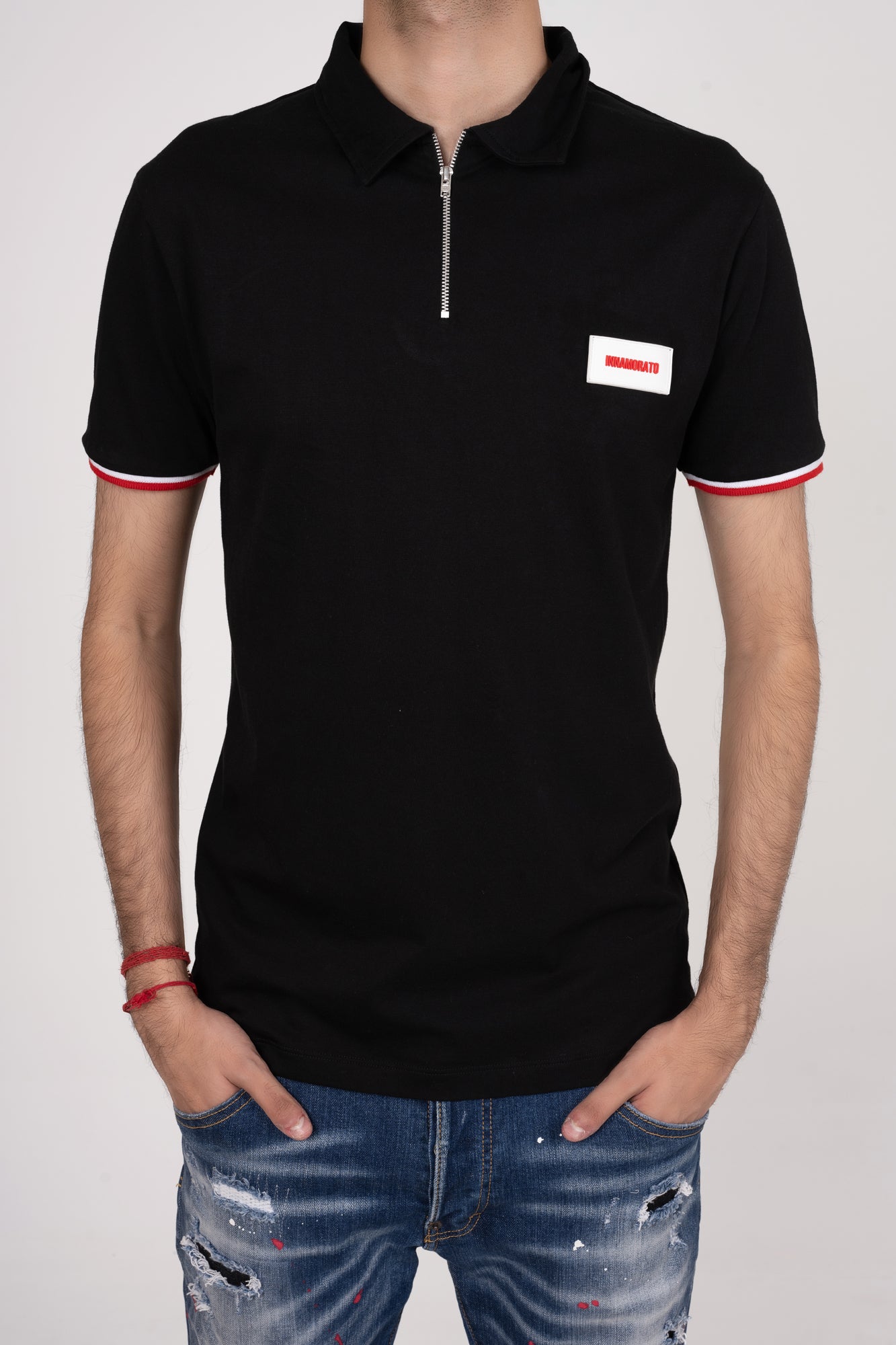 Polo t-shirt with rubberized logo patch from innamoratoclo.com