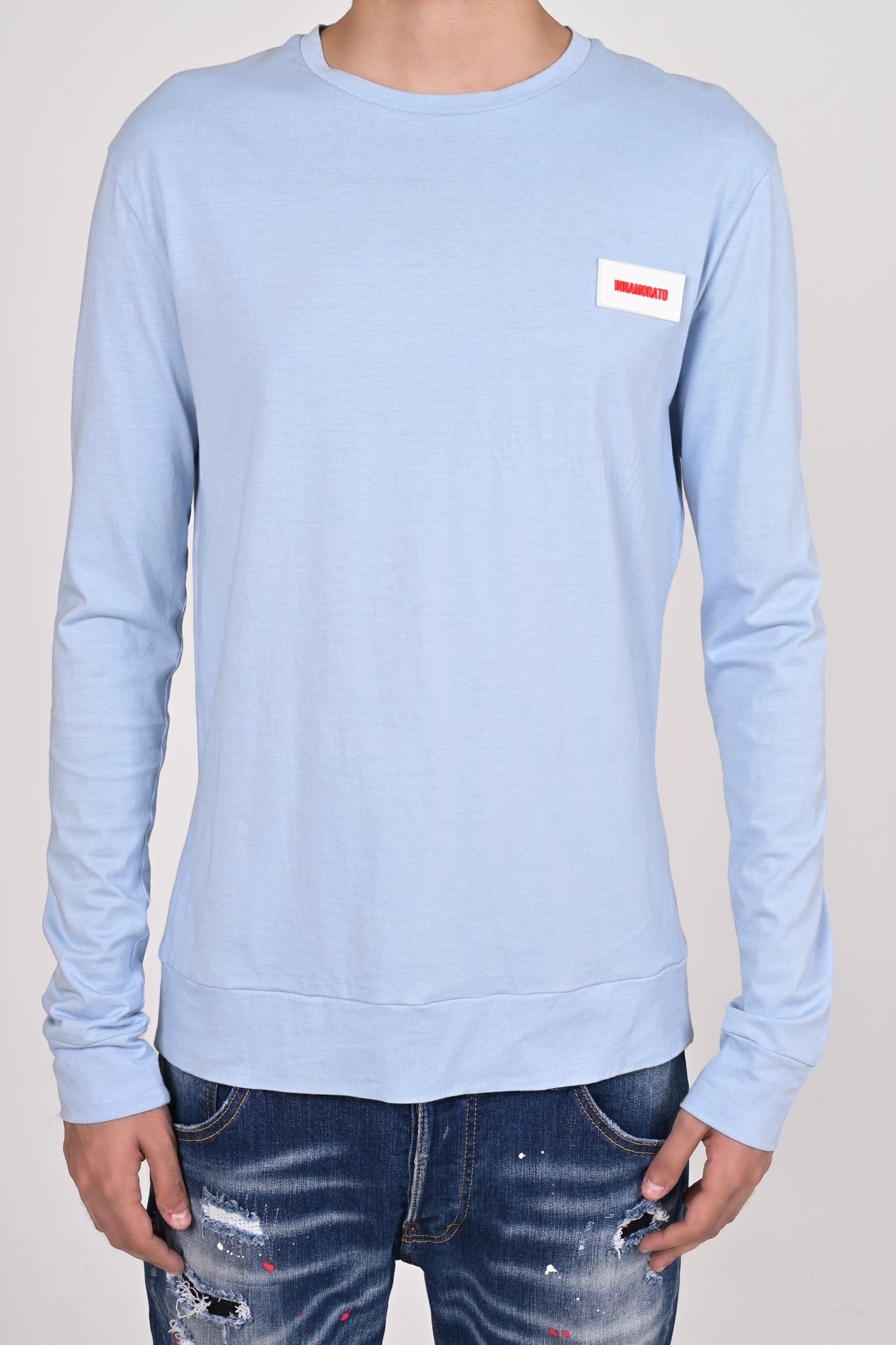 Long sleeve supima cotton t-shirt with rubberized logo patch from innamoratoclo.com